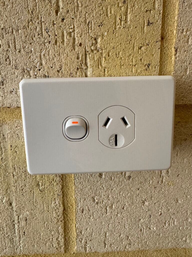 15 amp power point installed on a brick wall in Perth by Web X Electricians Perth